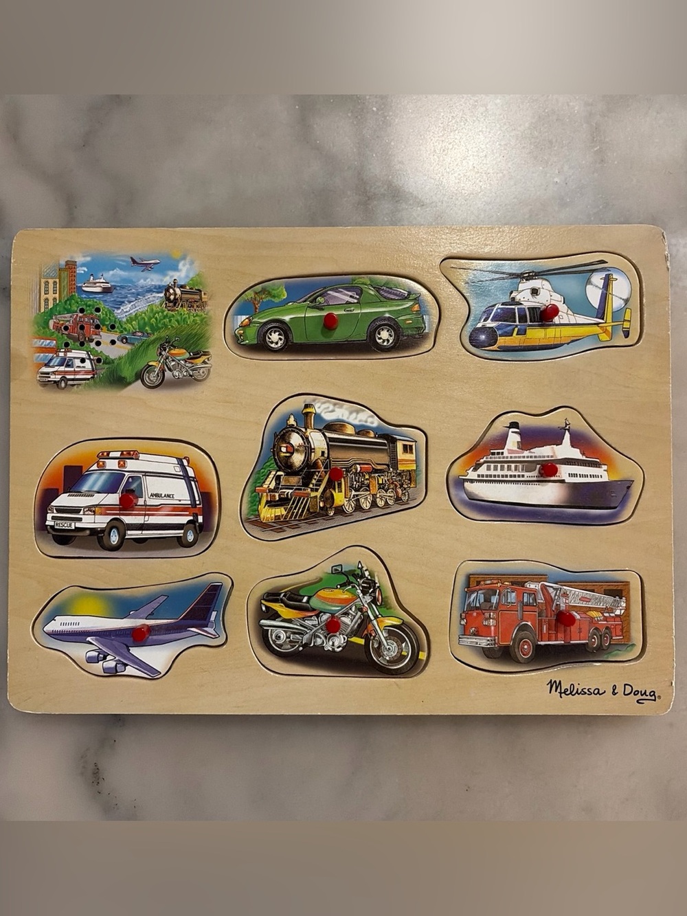 Melissa & Doug Green Vehicle Wooden Peg Puzzle - Vehicles Set